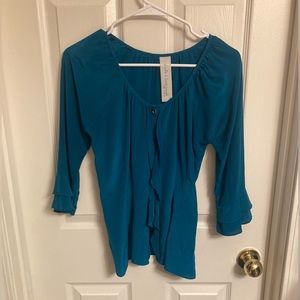 Laila & Savannah | Teal Silk Peasant Style Too. Size Small